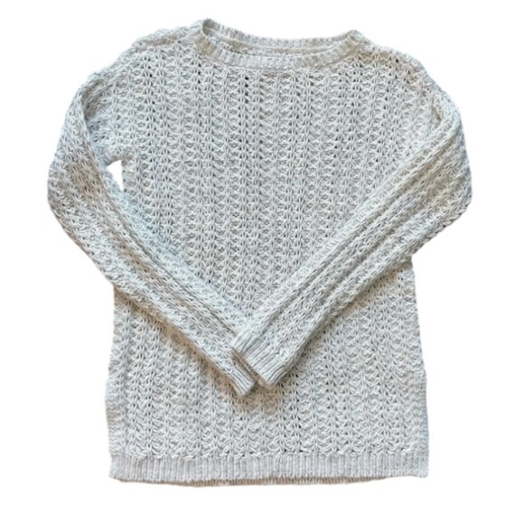 LOFT Ann Taylor Cotton Blend Loose Knit Sweater Women’s Small Off White & Gray - Picture 1 of 8